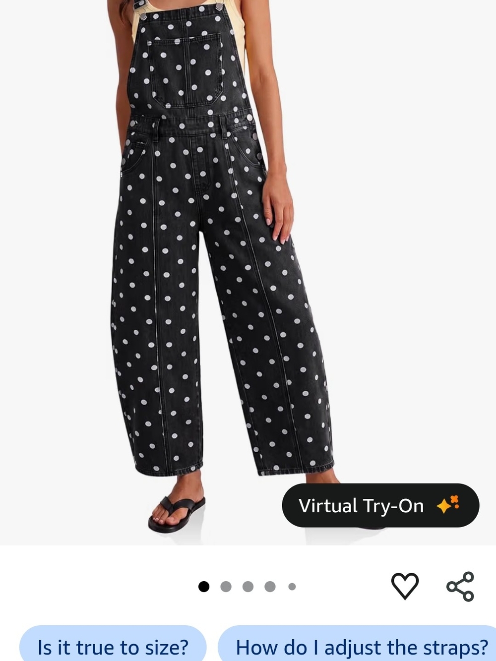 Black Polka Dot Wide-Leg Denim Overalls Jumpsuit